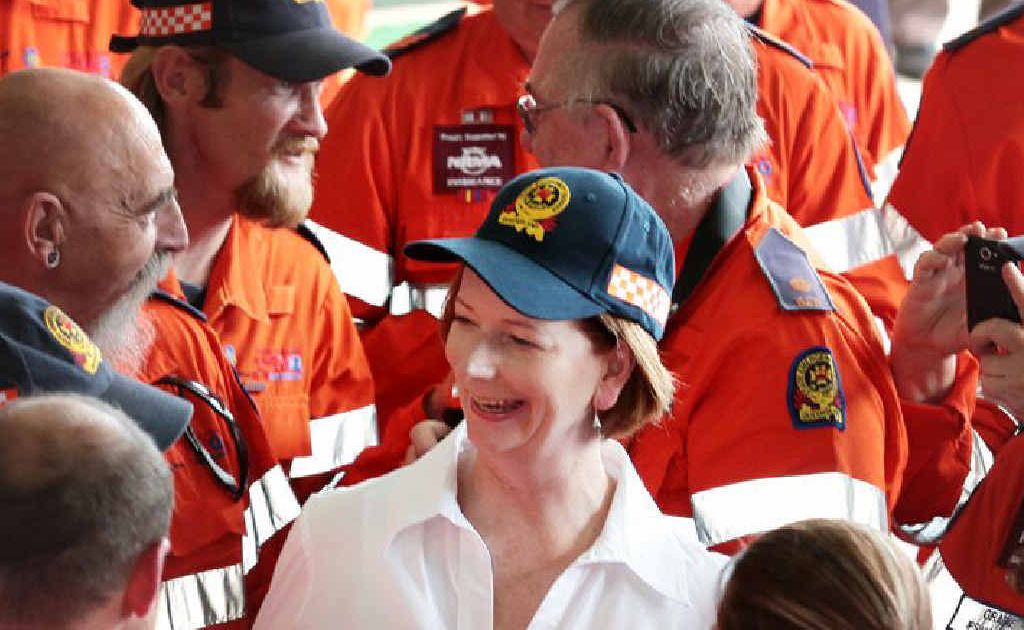 Julia Gillard meeting with SES volunteers in Ipswich on the anniversary of the Brisbane floods. Julia Gillard meeting with SES volunteers in Ipswich on the anniversary of the Brisbane floods.